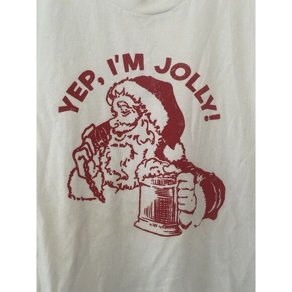 Vintage Jolly Santa Christmas T Shirt Old Navy Beer White With Red Adult Size L - Picture 2 of 4